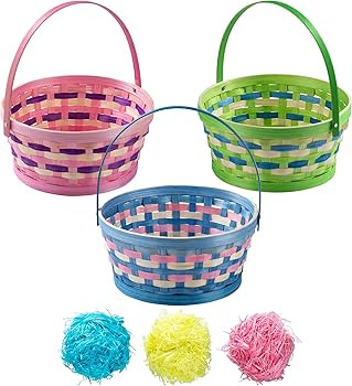 JOYIN 3 Pcs Easter Bamboo Baskets with Tricolor Grass Paper Shred for Kids, Easter Eggs Hunting B... | Amazon (US)