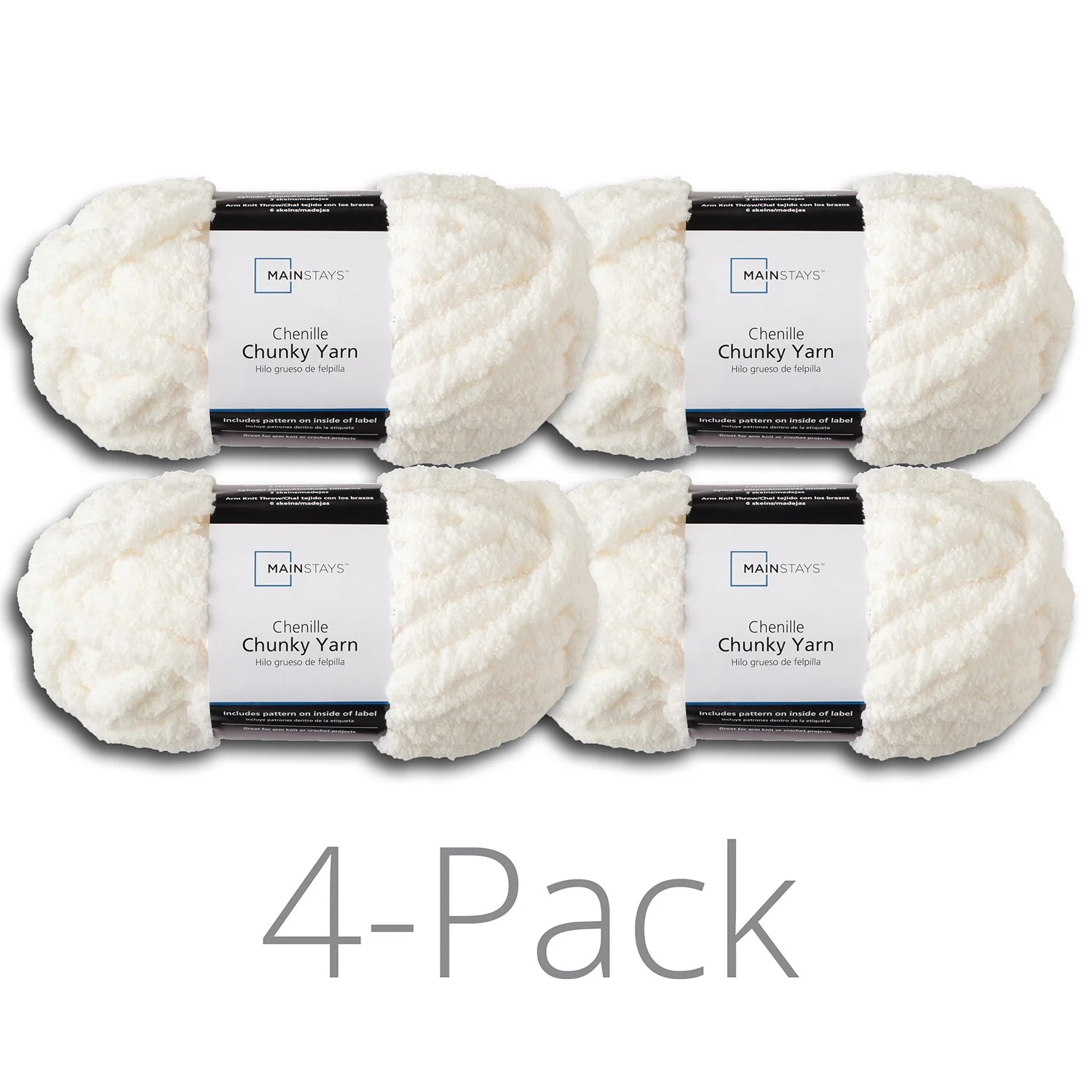 Mainstays Chunky Chenille Yarn, 31.7 yd, Ivory, 100% Polyester, Super Bulky, Pack of 4 | Walmart (US)