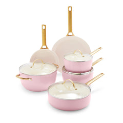 Reserve Ceramic Nonstick 10-Piece Cookware Set | Blush with Gold-Tone Handles | GreenPan