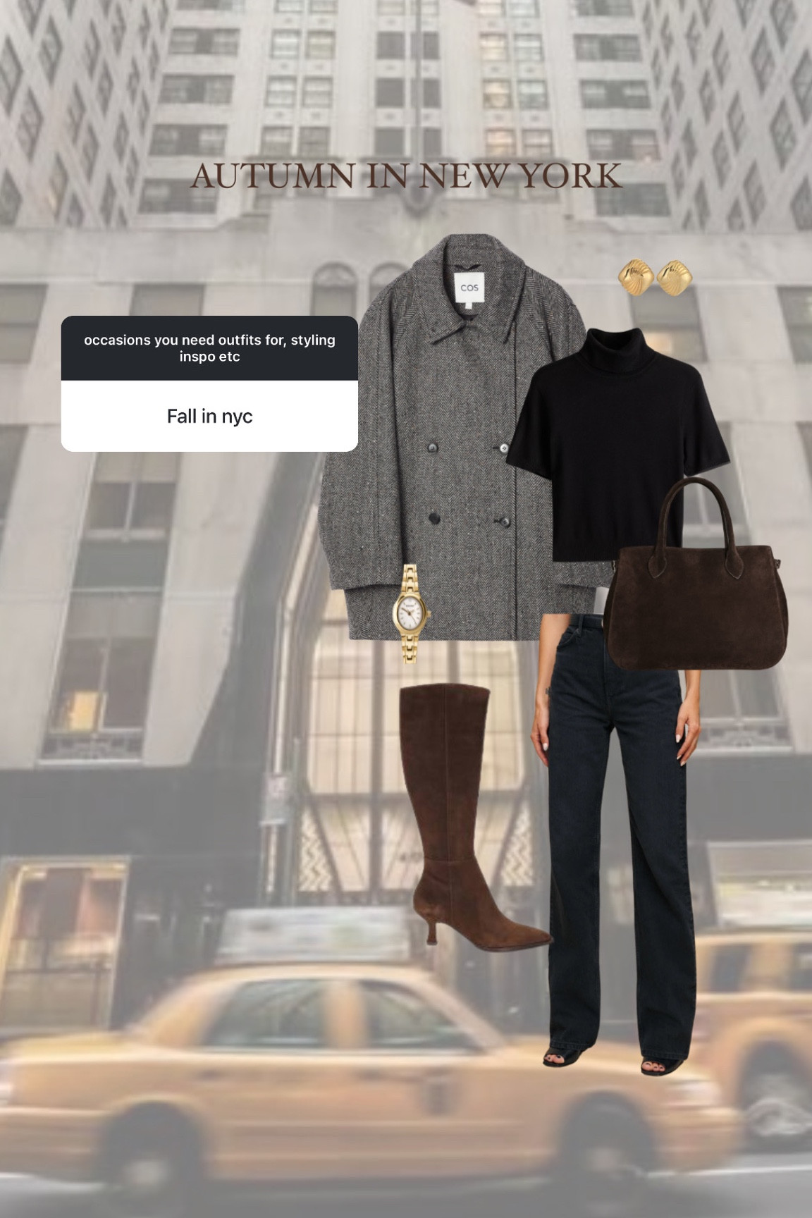 new york outfit, nyc outfit inspo, cos grey coat, grey pea coat, black roll neck, brown suede boots, brown suede bag, sekonda watch, Cartier watch dupe, autumn outfit inspo, reformation jeans 

#LTKeurope #LTKuk #LTKautumn