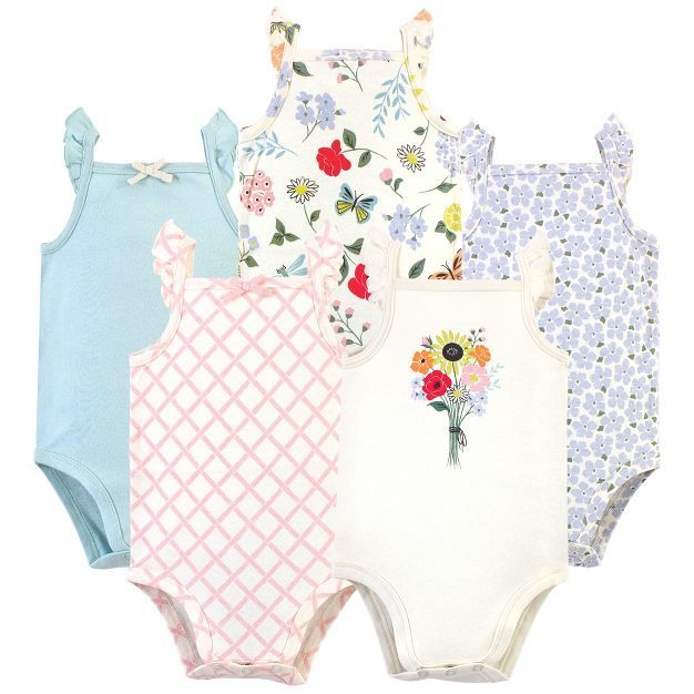 Touched by Nature Baby Girl Organic Cotton Bodysuits 5pk, Flutter Garden | Target