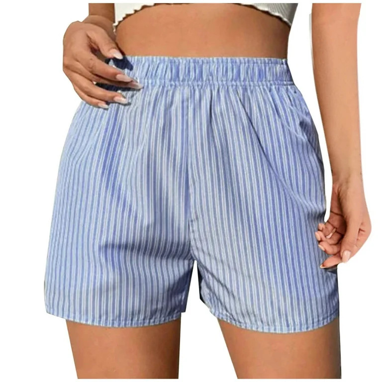 MIUOWANP Women's Casual Shorts High Waisted Striped Print High Waisted and Wide Legged Straight L... | Walmart (US)