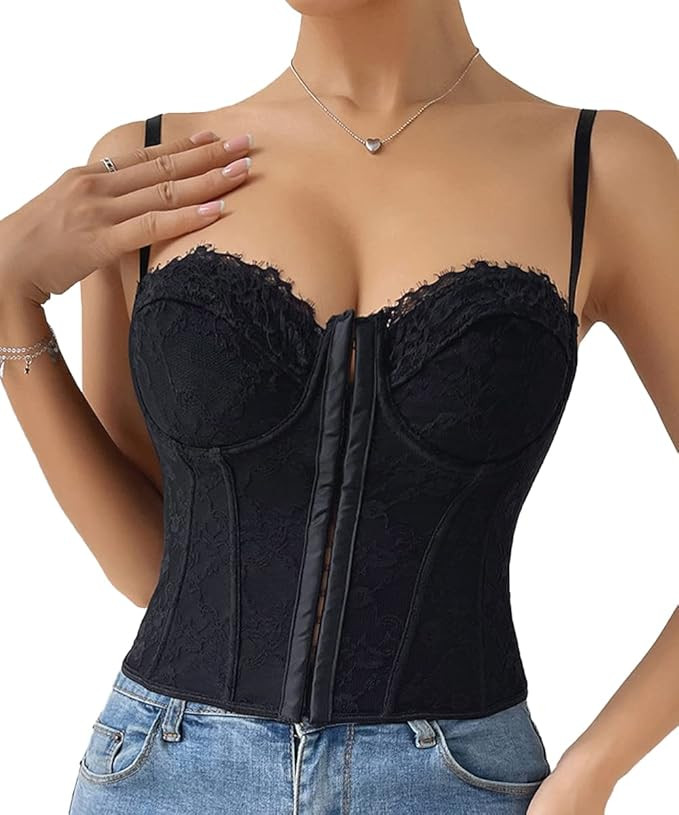 Womens Summer Lace Bustier Mesh Sexy Vintage Spaghetti Strap Criss Cross Back Boned Corset Going ... | Amazon (US)