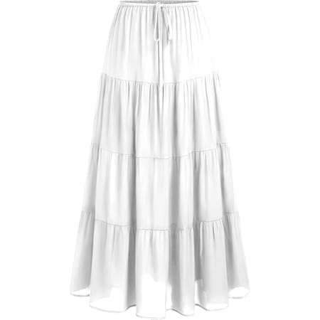 Trendy Queen Long Skirts for Women Boho Maxi Skirt Summer Swing Tiered A-Line Elastic High Waist ... | Amazon (US)