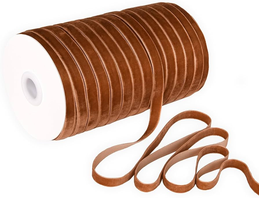 Brown Velvet Ribbon 3/8'' 100 Yards Velvet Fabric Vintage Ribbon for Christmas Tree, Gift Wrappin... | Amazon (US)