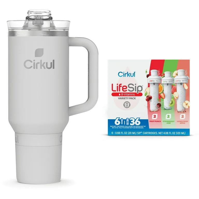 Cirkul 40oz All-Day StrawSip, Fog Gray & Cirkul LifeSip Flavor Cartridge Variety Pack, Drink Mix,... | Walmart (US)