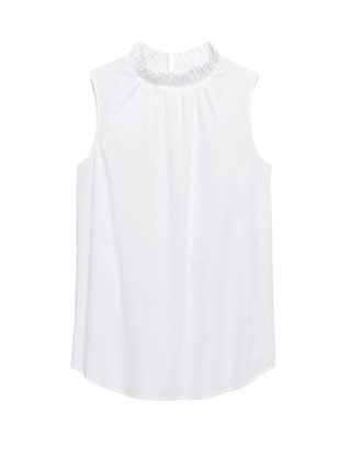 Ruffle-Neck Poplin Top | Banana Republic US