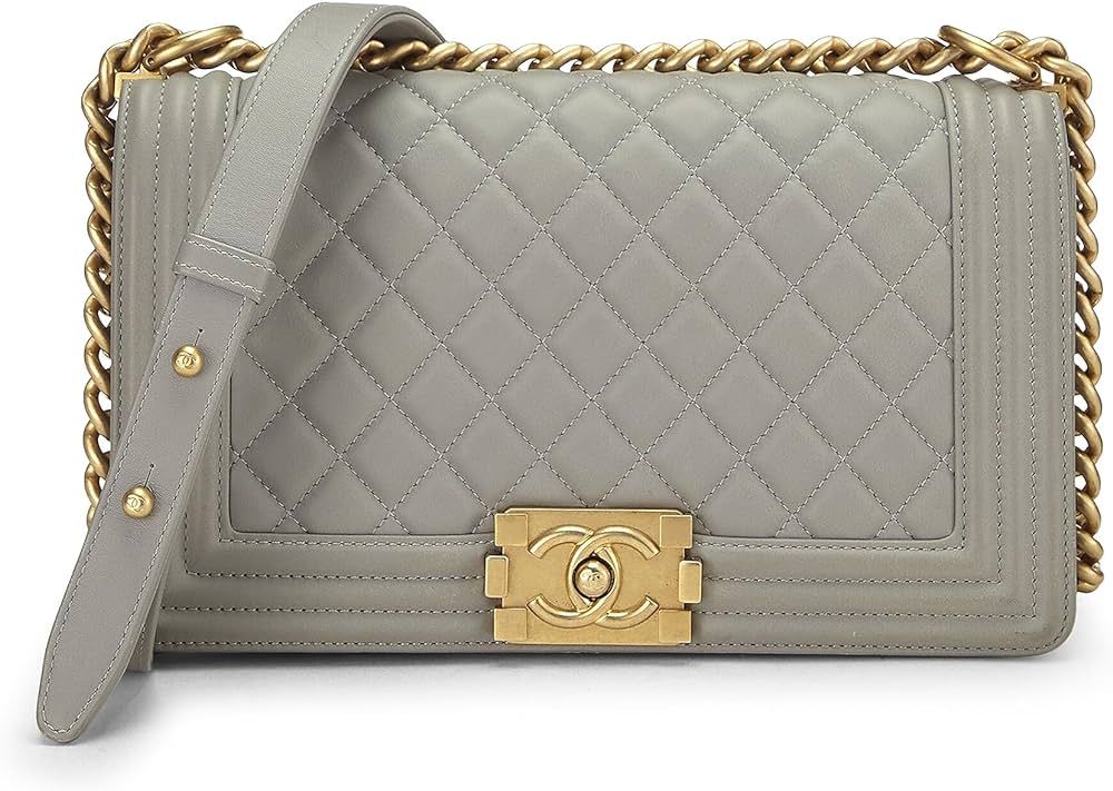 Amazon.com: Chanel, Pre-Loved Grey Quilted Calfskin Boy Bag Medium, Grey : Luxury Stores | Amazon (US)