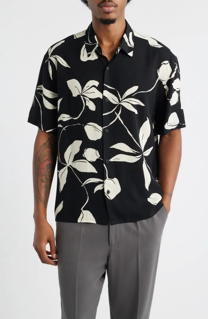 Slub Rayon Short Sleeve Button-Up Resort Shirt | Nordstrom