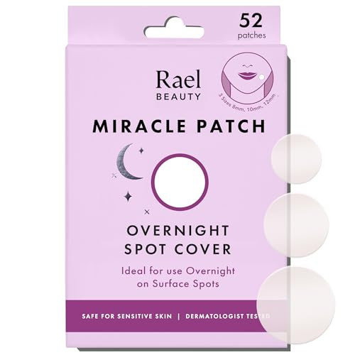 Rael Pimple Patches - Miracle Overnight Spot Cover, Thicker & Extra Adhesion, Hydrocolloid Acne Pimple Patch for Face, Zits & Blemishes, Korean Skin Care, 3 Sizes (52 Count) | Amazon (US)