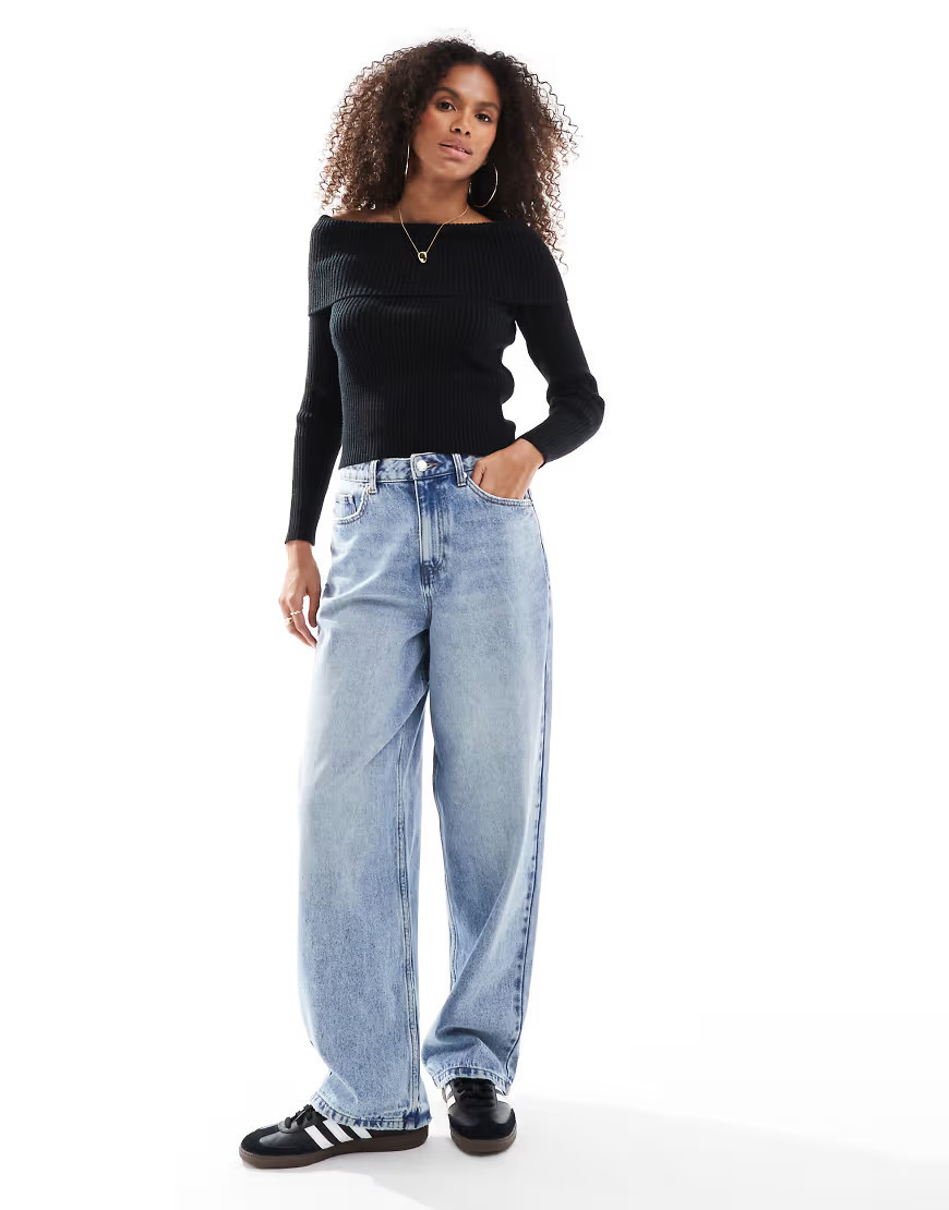 ONLY off the shoulder knit sweater in black | ASOS (Global)