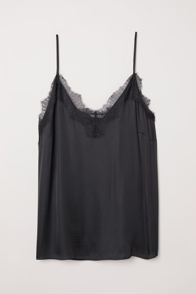 H & M - H & M+ Satin Camisole with Lace - Black | H&M (US)