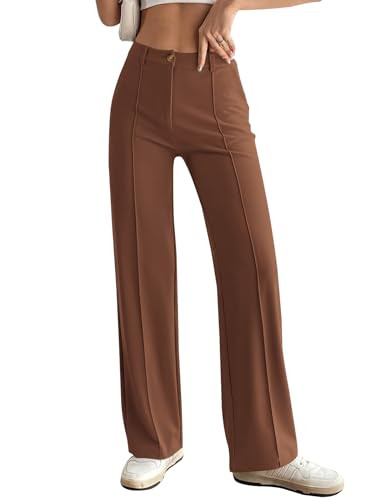 PRETTYGARDEN Womens Straight Leg Pants 2024 Ladies Stretch Button Knit Slacks Business Casual Trousers (Coffee,M) | Amazon (US)