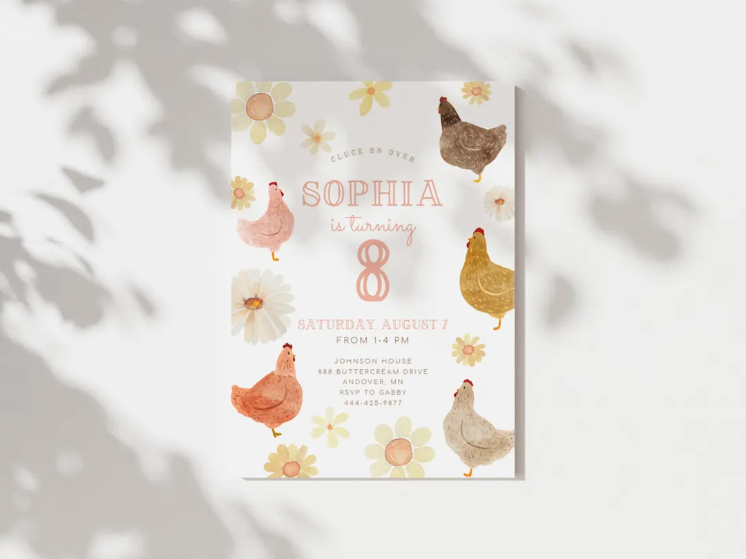 Editable Chicken Birthday Invitation, Instant Download, Chicken Birthday, Cluck on Over, Farm Dai... | Etsy (US)