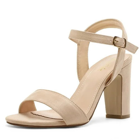 Dream Pairs Women s Open Toe Ankle Strap High Chunky Heel Sandals Fashion Party Dress Sandals GISELA-1 NUDE/SUEDE Size 8.5 | Walmart (US)