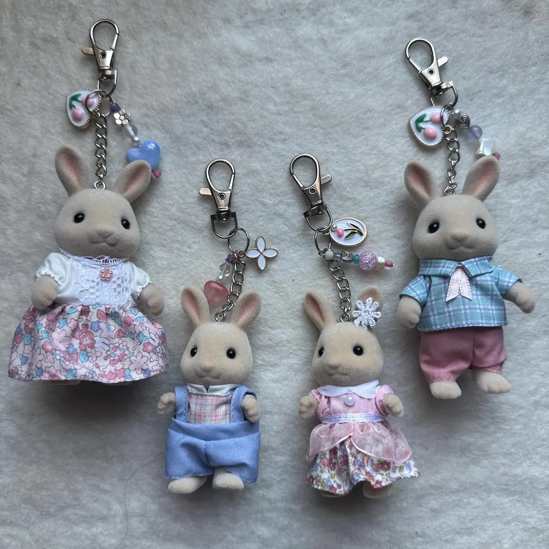 Calico Critters Milk Rabbit Family Keychain: Beaded Phone Charm | Etsy (US)