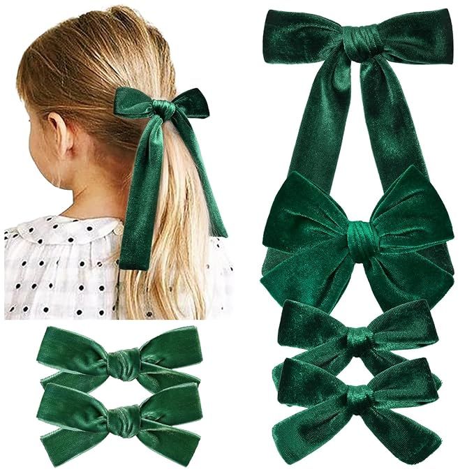 DEEKA Multi-sized Dark Green Velvet Hair Bows Set 6 PCS Large Velvet Hair Bow for Toddler Girls V... | Amazon (US)
