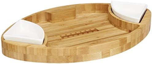 Prairie Collections Football Shaped Bamboo Serving Tray (10" x 16" x 2.5”) Includes 2 Dip Trays... | Amazon (US)