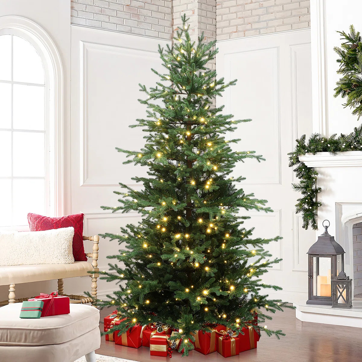 Red Barrel Studio® Pre-Lit Green Artificial Fir Christmas Tree with Metal Stand | Wayfair | Wayfair North America