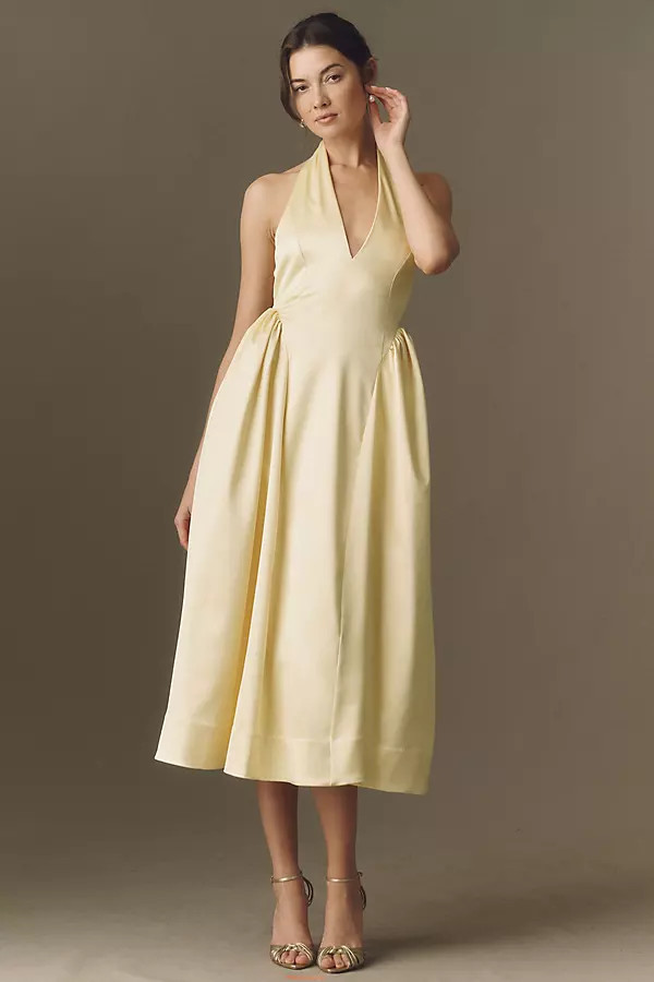 Plunge Halter-Neck Satin Maxi Dress | Anthropologie (US)