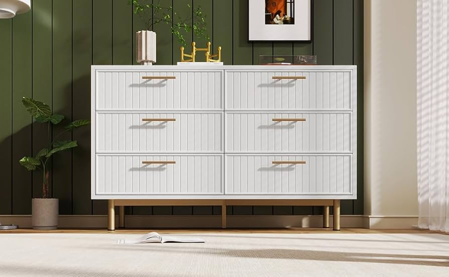 HAINEW White Sideboard, Modern Storage Cabinet, Side Cabinet for Living Room Bedroom with 6 Drawe... | Amazon (UK)