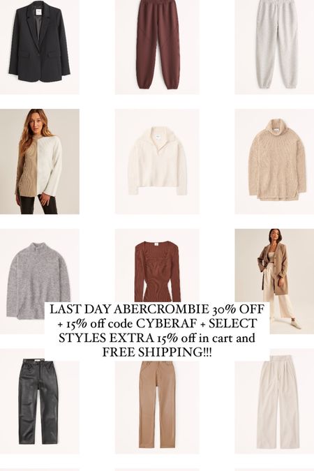 ABERCROMBIE 30% off last day plus free shipping and extra 15% off code cyberaf and select styles extra 15% on top of that!!! 

#LTKsalealert #LTKHoliday #LTKCyberweek