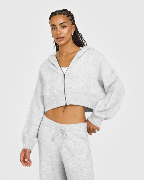 Oversized Knit Zip Through Mid Hoodie 
 Light Grey Marl | Oner Active (UK / US)