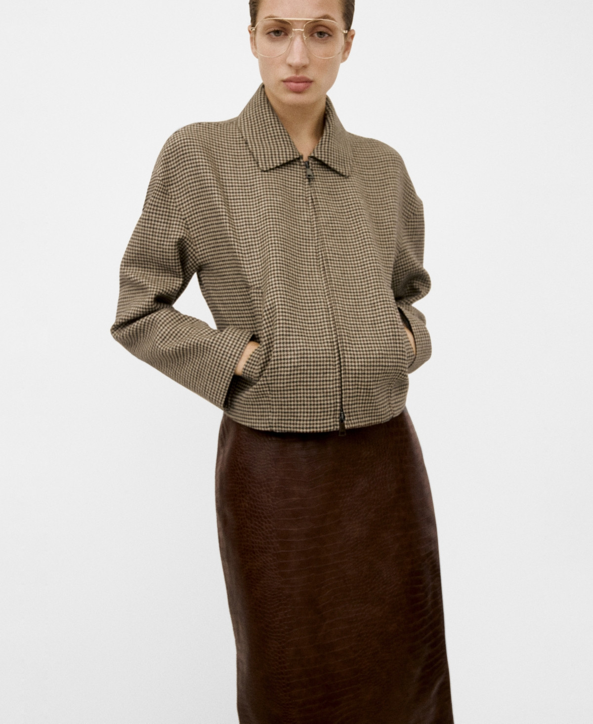 Mango Women's Lapels Houndstooth Jacket - Medium Brown | Macy's