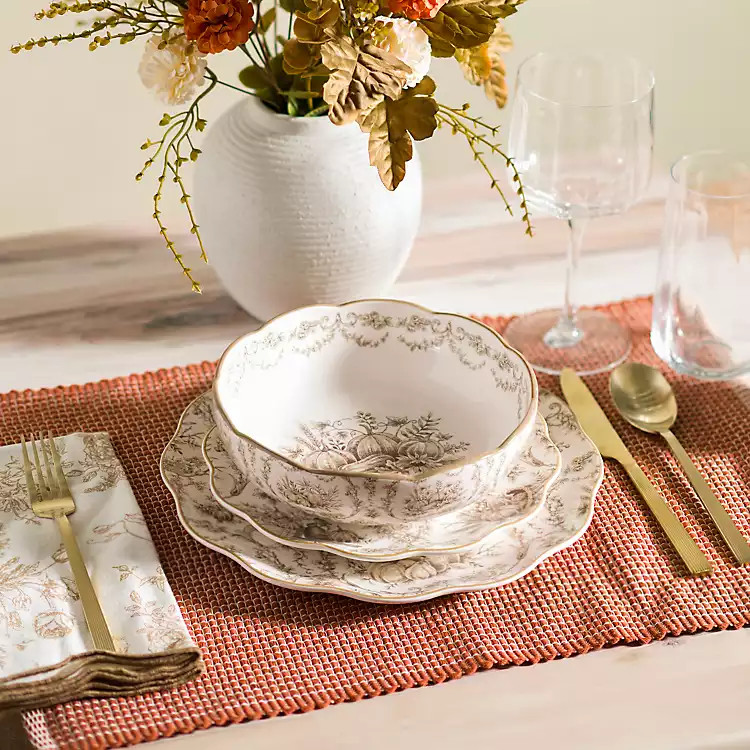 Taupe Pumpkin Toile Dinner Bowl | Kirklands