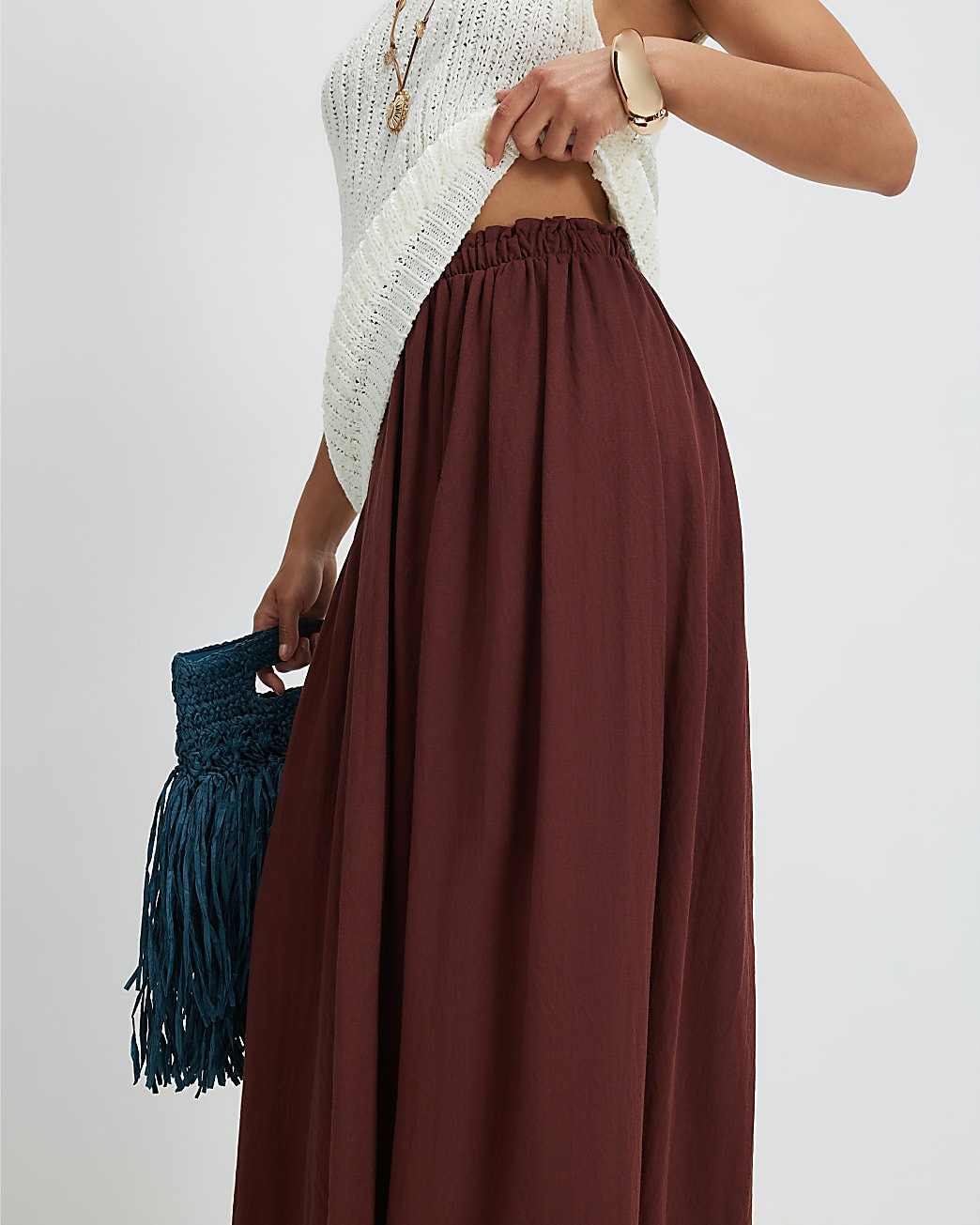 Petite Brown Circle Midi Skirt | River Island UK & IE