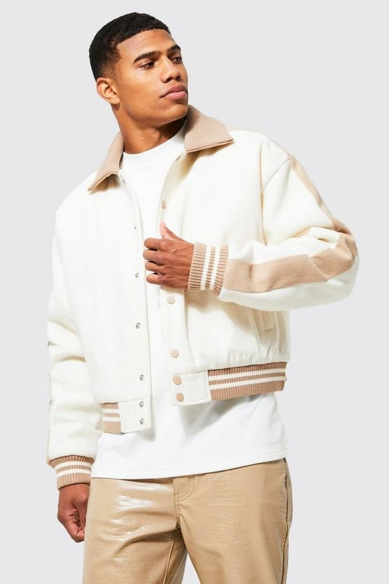 Kastige Melton Harrington-Jacke mit Kragen | boohooMAN (DE, IE & UK)