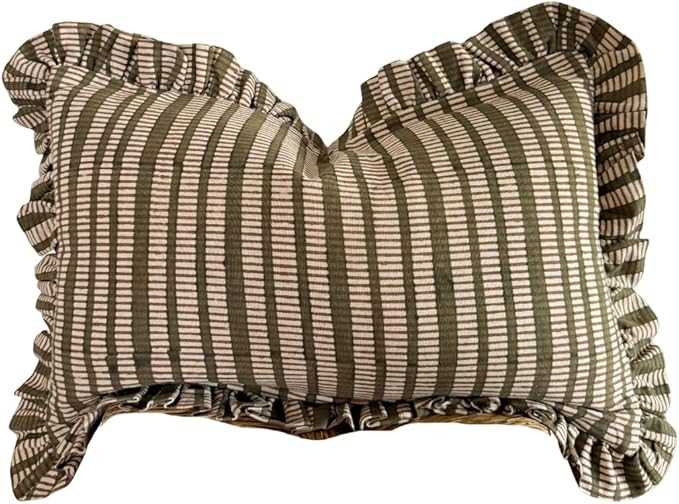 Palm & Loom 100% Cotton Linen Cushion Cover - Arra Decorative Throw Pillow Case with Moss Green &... | Amazon (US)