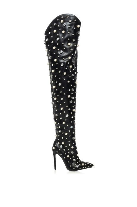 AZALEA WANG STARLING BLACK EMBELLISHED BOOT | AKIRA