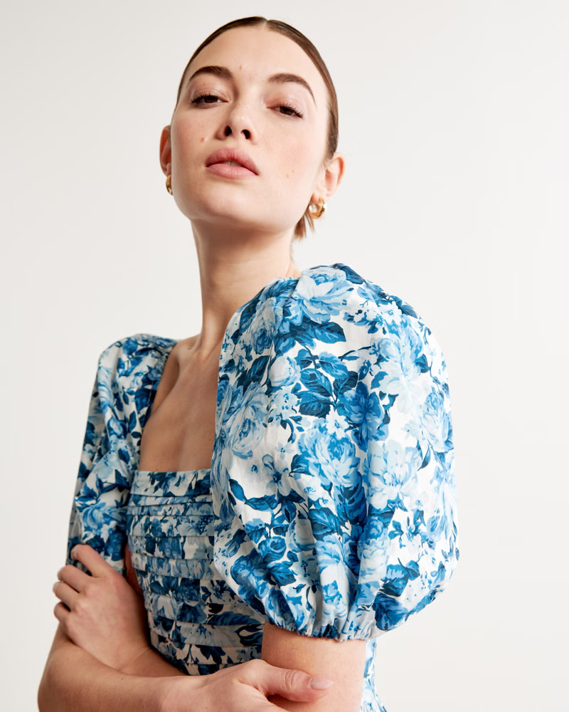 Emerson Poplin Puff Sleeve Midi Dress | Abercrombie & Fitch (US)