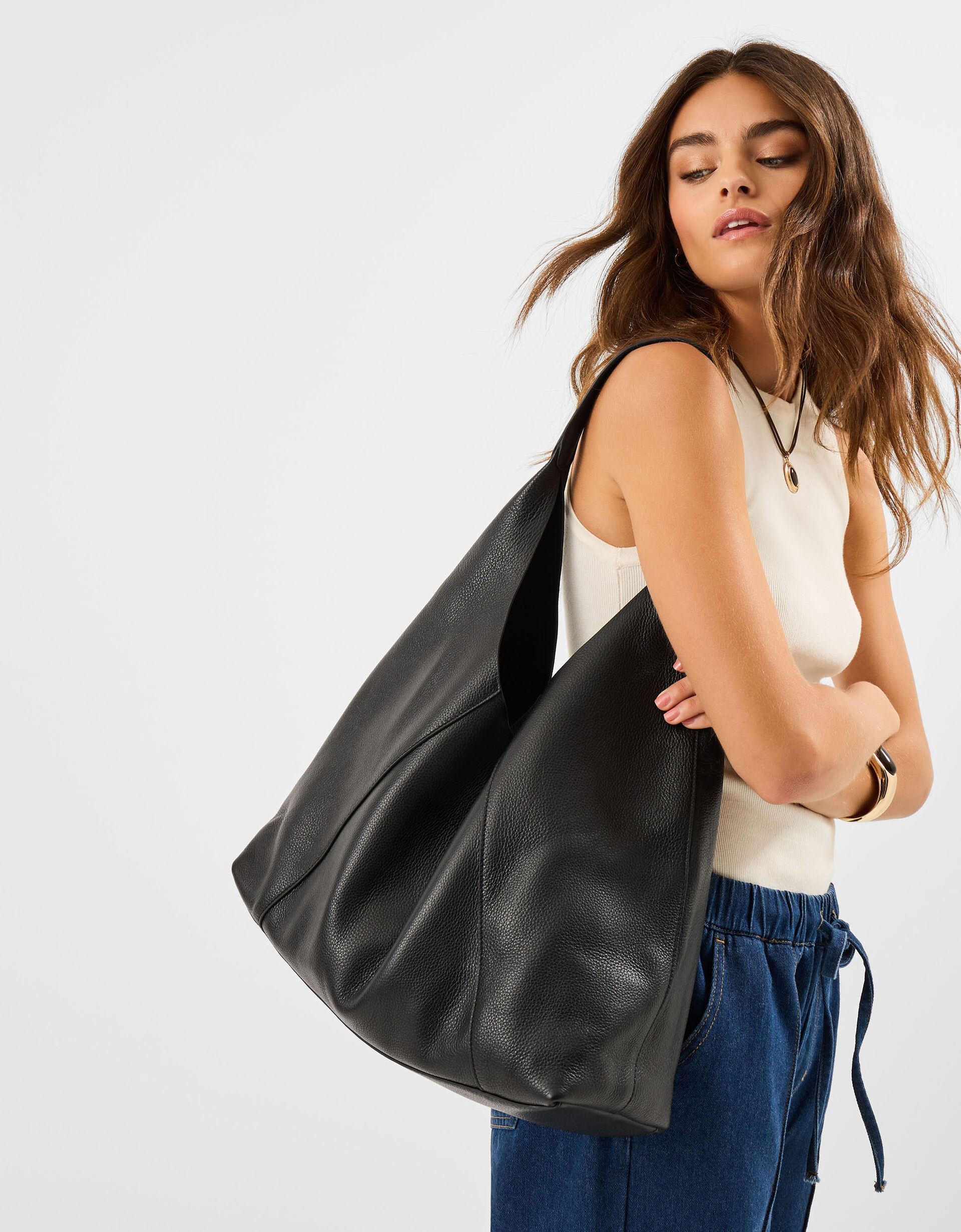 Large Slouchy Leather Shoulder Bag | Accessorize (Global)