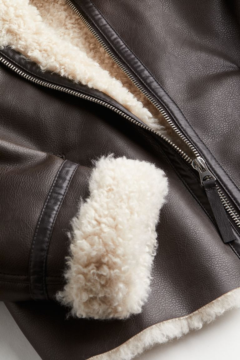 Teddy-lined jacket - Dark brown - Ladies | H&M GB | H&M (UK, MY, IN, SG, PH, TW, HK)