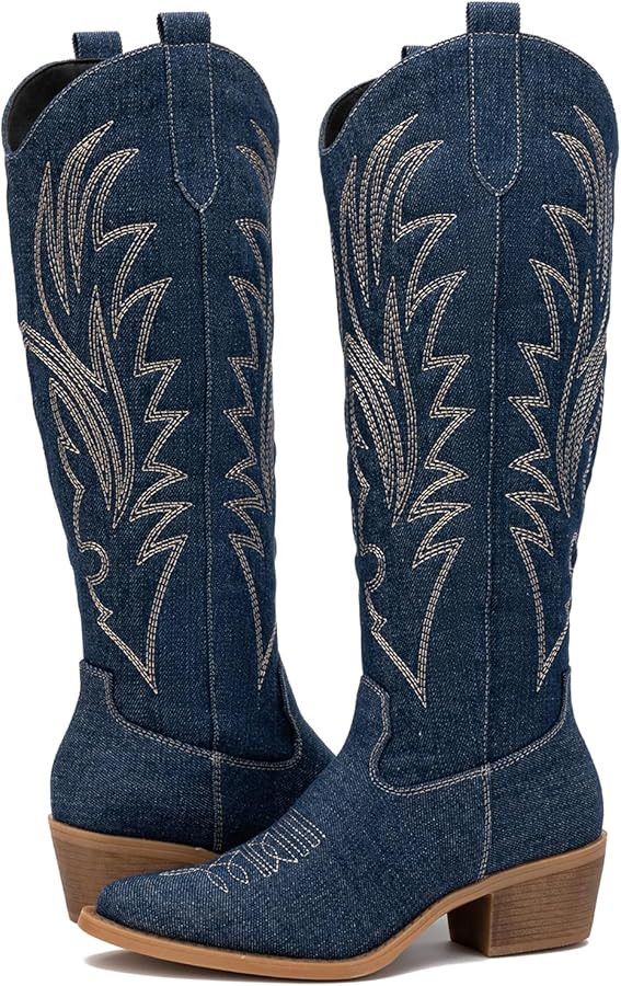 GLOBALWIN Women's The Western Cowboy Cowgirl Embroidered Knee High Boots | Amazon (US)