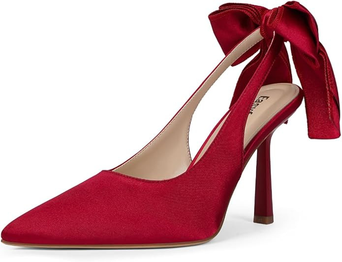 Closed Toe Heels Women Pointed Toe Pumps with Bow Knot Stiletto Wedding Party Dress Slingback Sho... | Amazon (US)