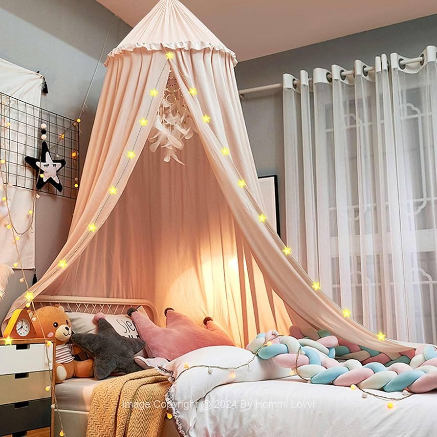 Bed Canopy for Girls, Dreamy Frills Ceiling Hanging Princess Canopy Bedroom Decoration Soft Canop... | Amazon (US)