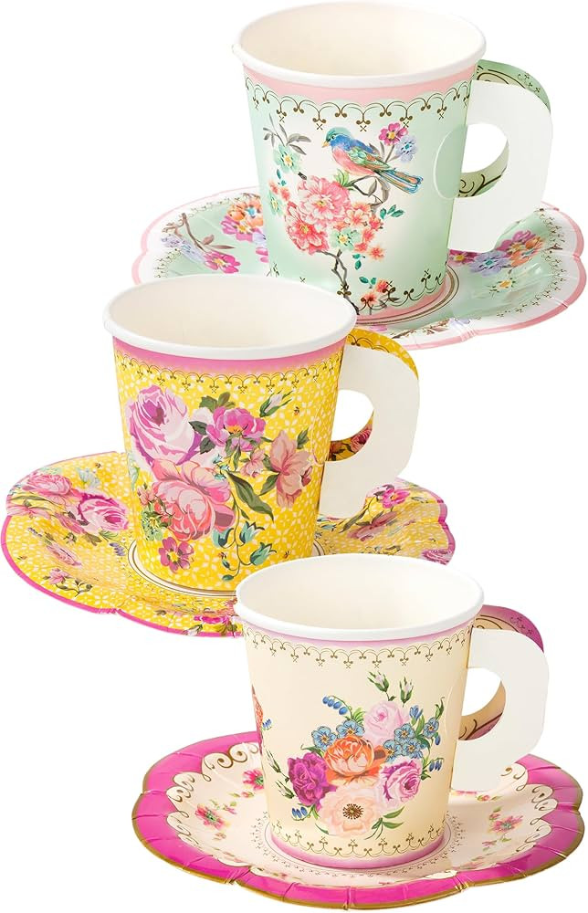 Talking Tables Truly Scrumptious Party Vintage Floral Tea Cups and Saucer Sets, Pack of 12, Heigh... | Amazon (US)