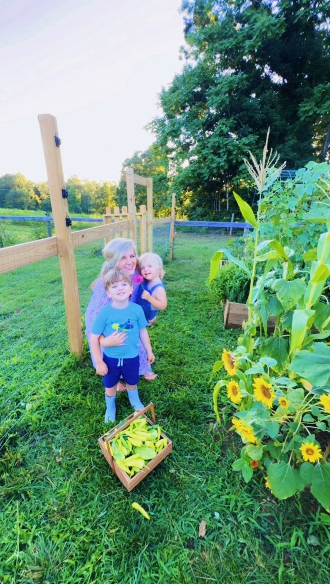 Just so grateful for this beautiful life 🪴👩‍🌾🌻👶🏼💖🐓🌸🧺🍅🥒🌶️🌾✨🌽