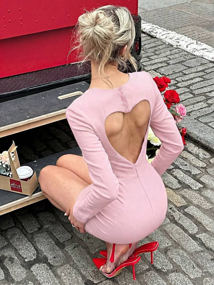 Vuslat Women's Fashionable Sweetheart Collar Low-Cut Backless Hollow Out Short Dress, Women's Backless Hollow Out Sexy Fitted Elegant Bodycon Dress, Suitable For Party, Graduation, Wedding, Valentine's Day, Music Festival, Carnival | SHEIN