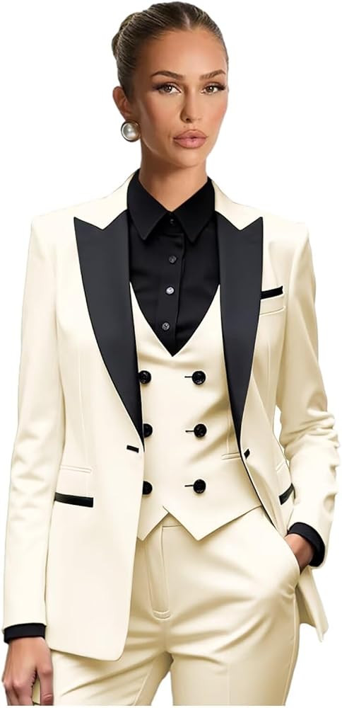 Formal Suits for Women 3 Piece Double Breasted Womens Suit Business Casual Peak Lapel Pant Suits ... | Amazon (US)
