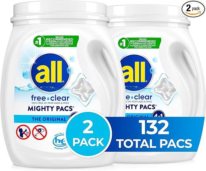 All Mighty Pacs with stainlifters free clear Laundry Detergent, Free Clear for Sensitive Skin, 66... | Amazon (US)