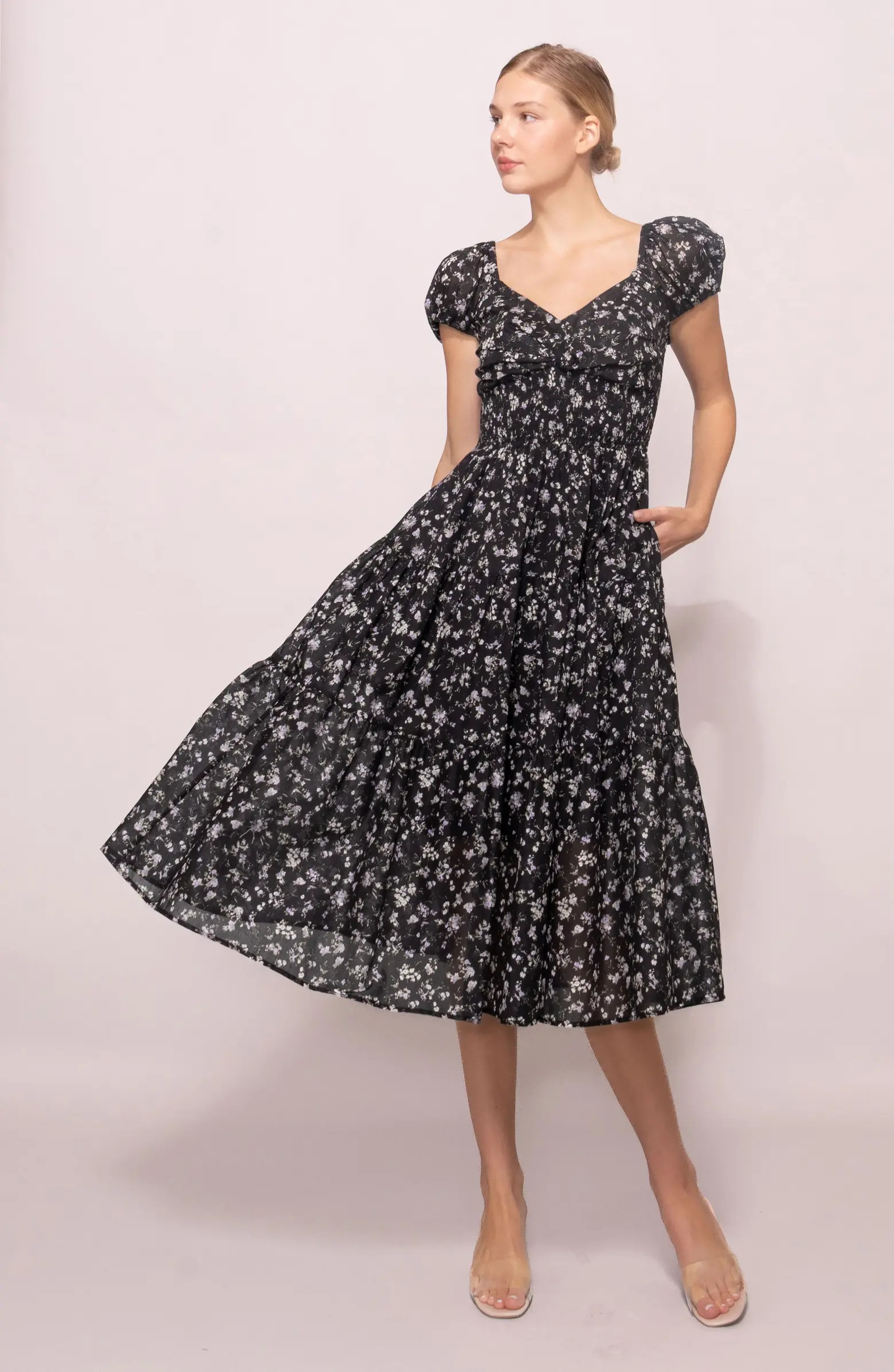 MELLODAY Ditsy Print Midi Dress | Nordstromrack | Nordstrom Rack