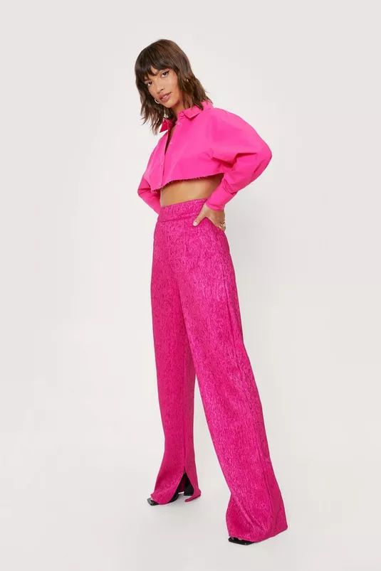 Textured Jacquard Split Hem Pants | Nasty Gal (US)