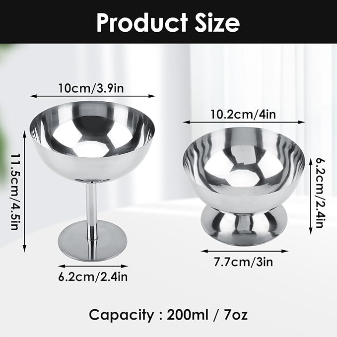 Hapivida Ice Cream Cup, 4Pcs Stainless Steel Serving Dessert Bowls Cups Sauce Bowls Mini Round Fo... | Amazon (US)