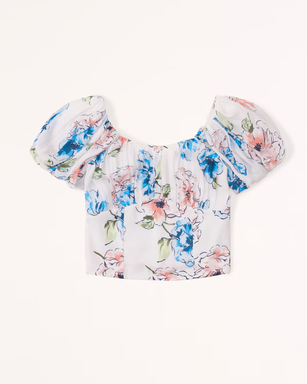 Ruched Puff Sleeve Scoopneck Top | Abercrombie & Fitch (US)