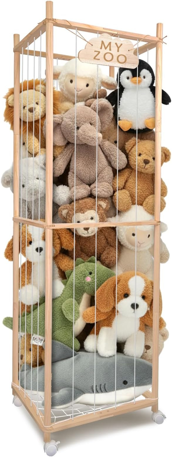 Stuffed Animal Storage Zoo with Wheels, 64" Wooden Large Stuff Animals Plushies Holder Toy Organi... | Amazon (US)