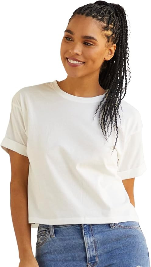 Fair Indigo Organic All-Cotton Loose Fit Crop Tee | Amazon (US)